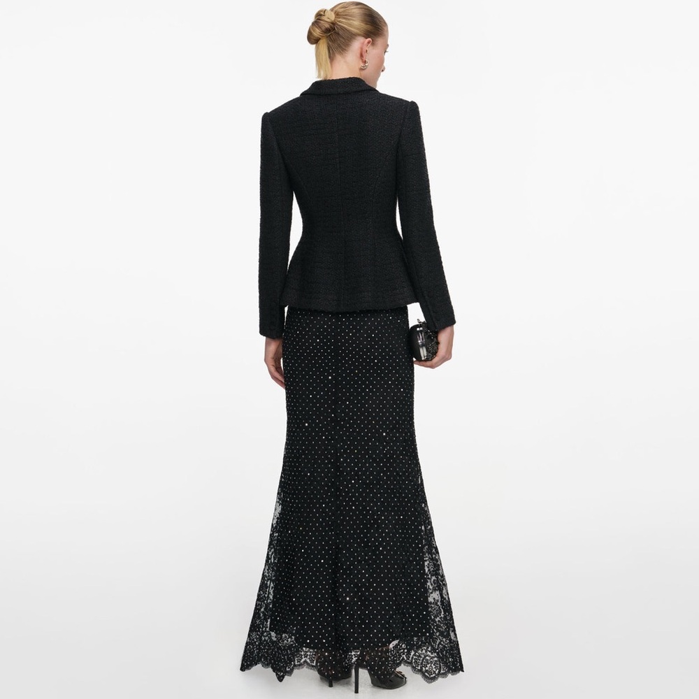 Self-Portrait NWOT BLACK BOUCLE RHINESTONE LACE MAXI DRESS - Picture 4 of 6